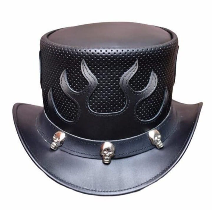 leather top hat with skulls