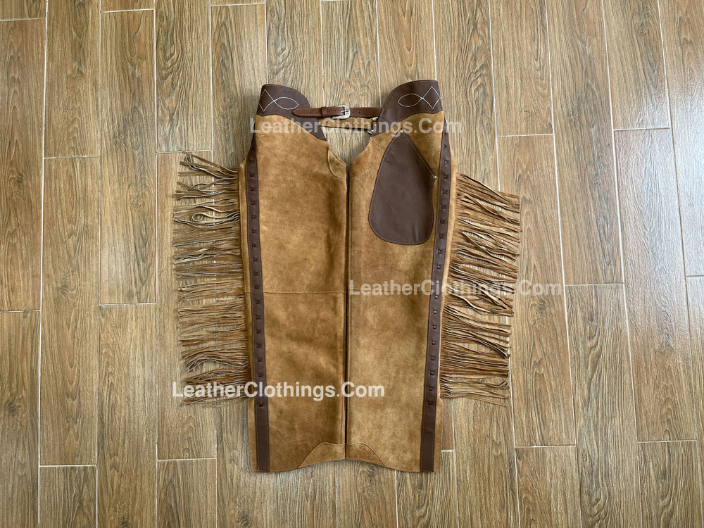 Women's Cowgirl Brown Suede Chaps With Fringes